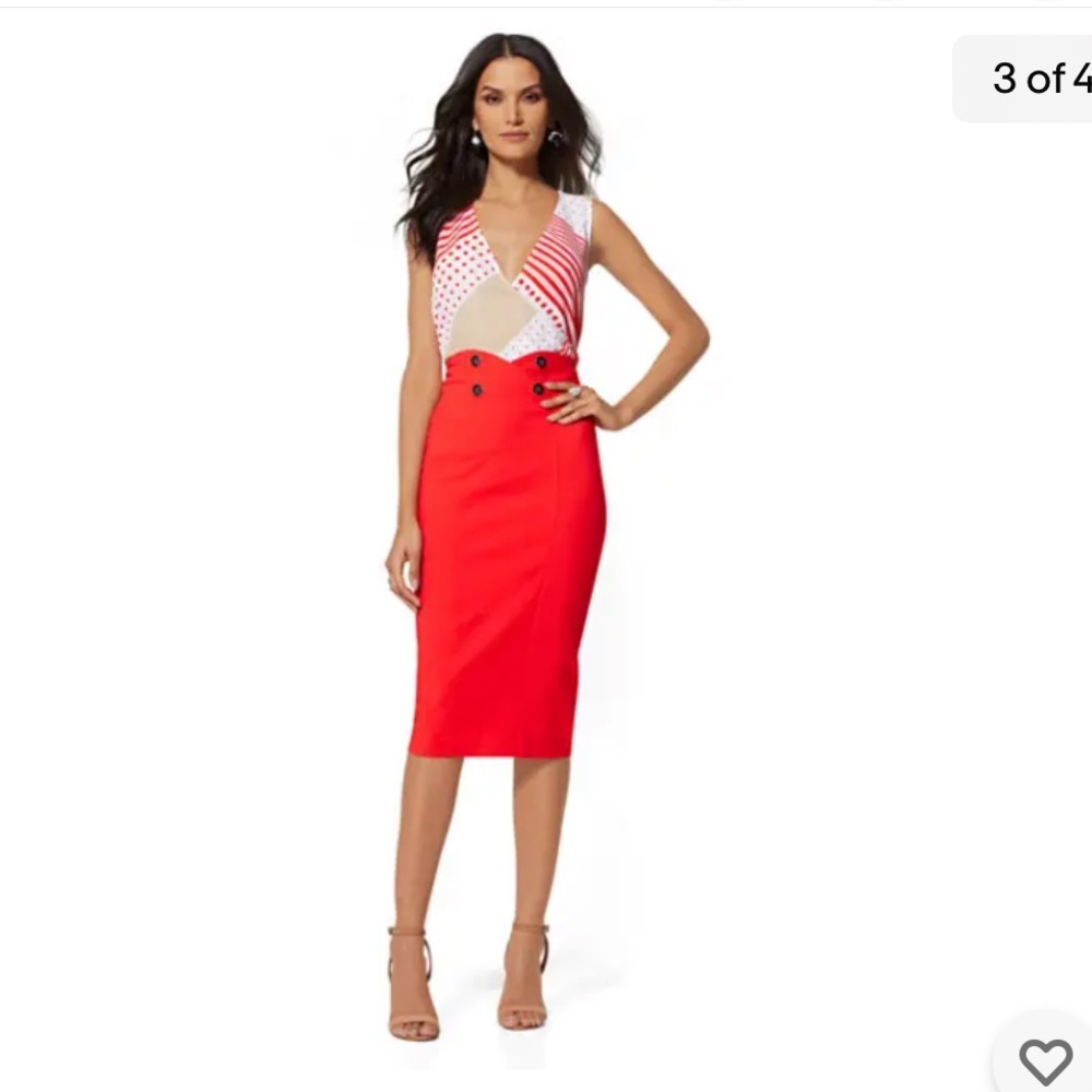- NY & Co. BUTTON-ACCENT PENCIL SKIRT ALL-SEASON STRETCH Red Size 14